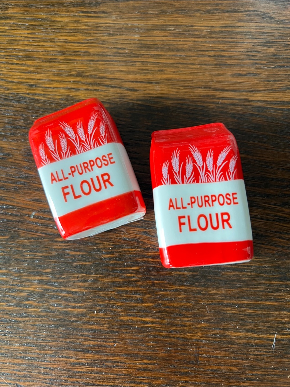 Red and White All-Purpose Flour Ceramic Salt & Pepper Shakers